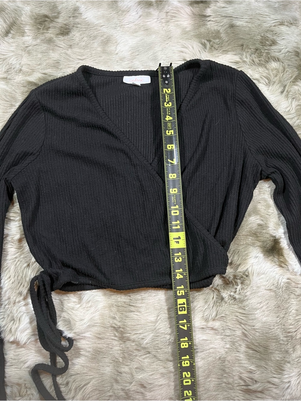 Colsie Black Ribbed Wrap-Style Top - Picture 7 of 8
